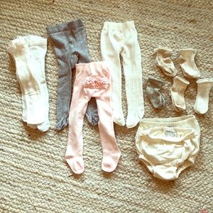 Neutral socks, tights, and bloomers
